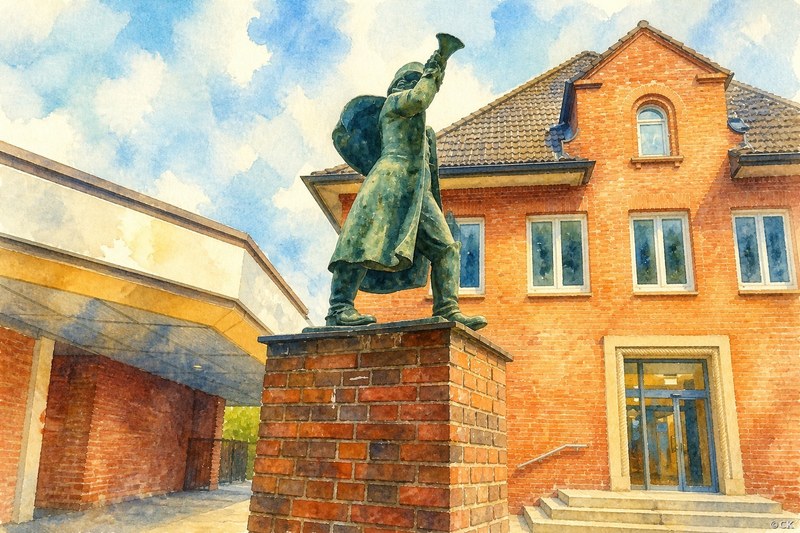 Sparkasse Holstein mit der Bronzeskulptur